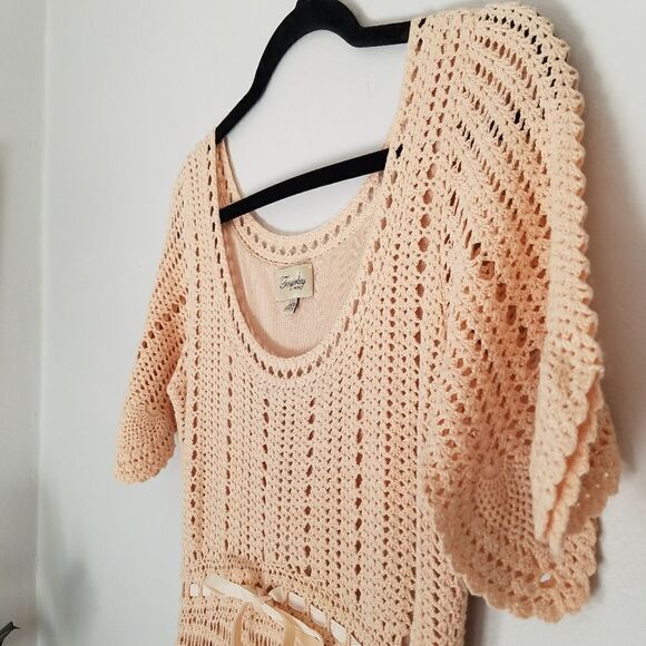 Temperley London Blush Peach Linen Cotton Blend Boho Cottagecore Crochet Dress 6 - Picture 7 of 15